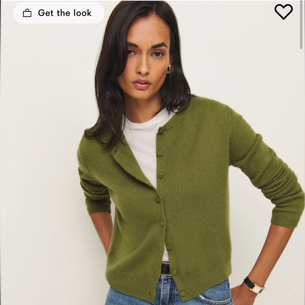 Clara cashmere crew cardigan  pear